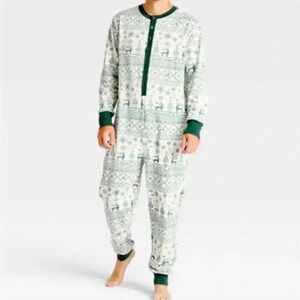 NWT HEARTH & HAND MENS REINDEER/GOOD TIDINGS ONEPIECE PJ’s